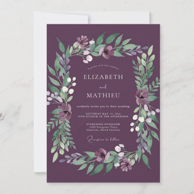 Invitation Mariage d'hiver givré au plum (Devant)