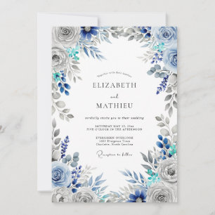 Invitation Mariage d'hiver givré bleu acier