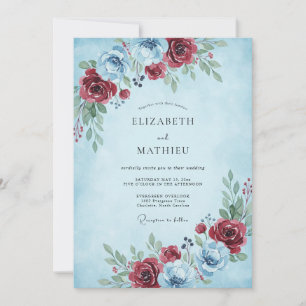 Invitation Mariage d'hiver givré bleu clair