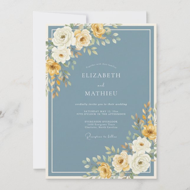 Invitation Mariage d'hiver givré bleu poussiéreux (Devant)