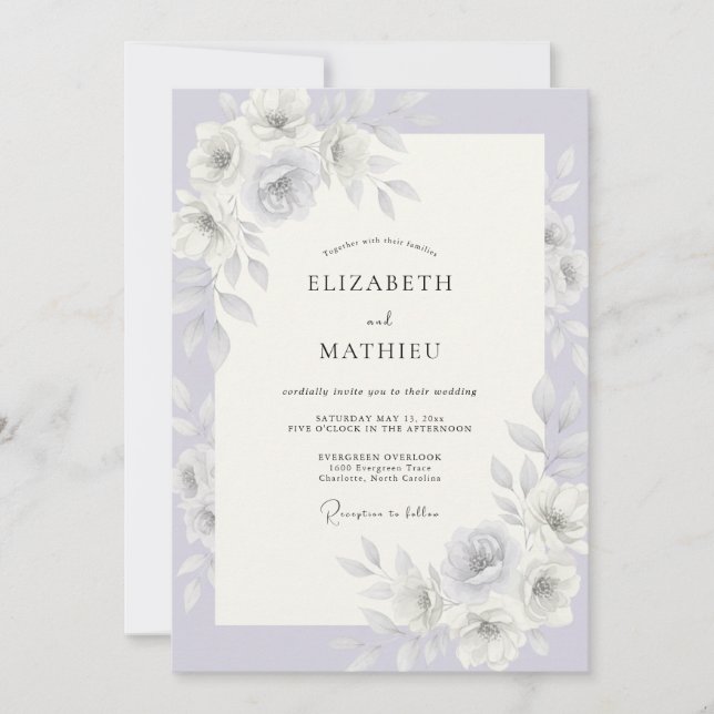 Invitation Mariage d'hiver givré lavande (Devant)