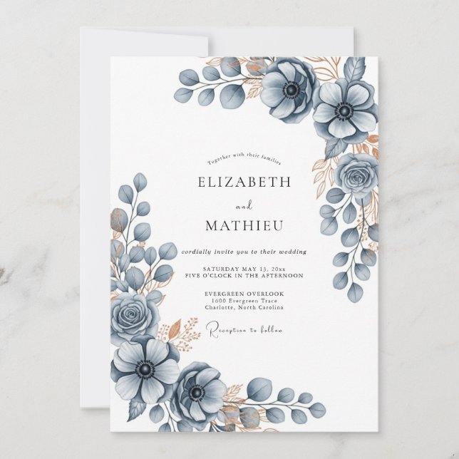 Invitation Mariage d'hiver glacial bleu ardoise (Devant)