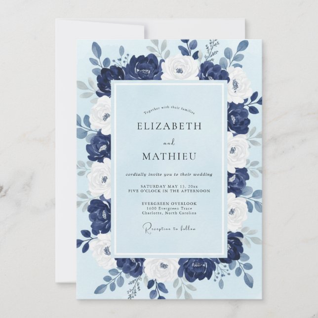 Invitation Mariage d'hiver glacial bleu marine (Devant)