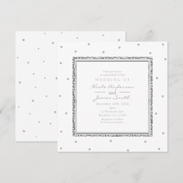 Invitation Mariage d'Hiver Glam Argent & Points Blancs Soirée (Devant / Derrière)