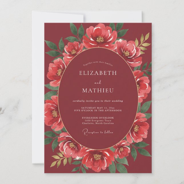 Invitation Mariage d'Hiver Glamour Écarlate (Devant)