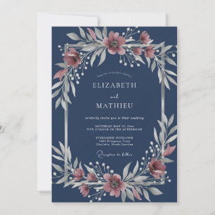 Invitation Mariage d'hiver glorieux bleu marine