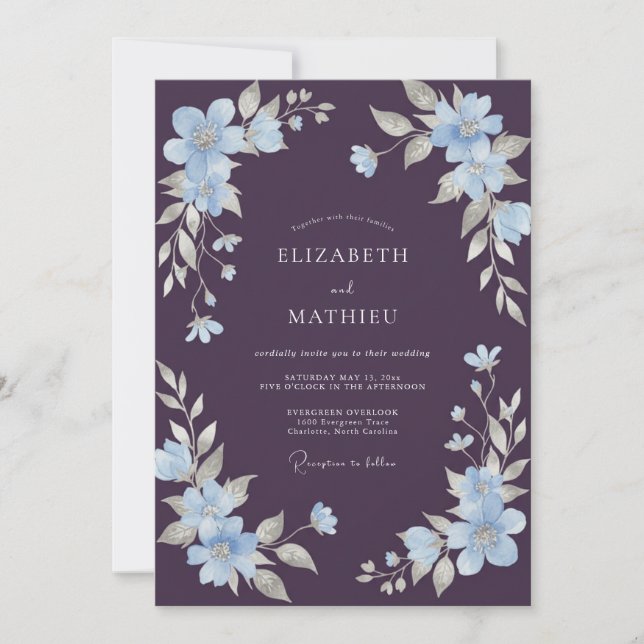 Invitation Mariage d'hiver gracieux au plum (Devant)