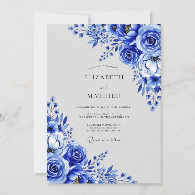 Invitation Mariage d'hiver gracieux bleu de cobalt (Devant)