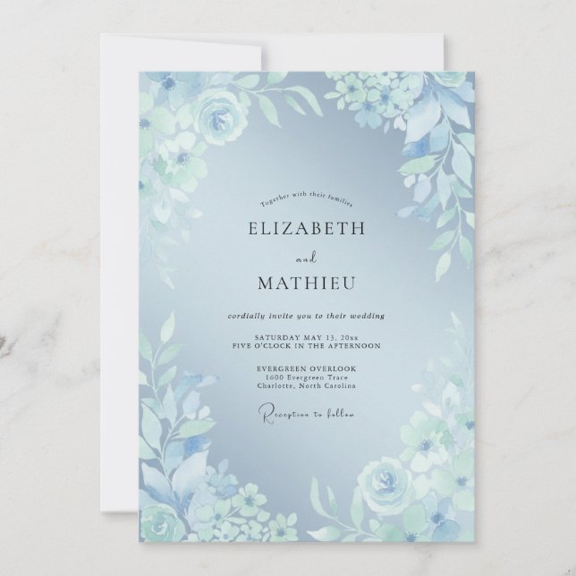 Invitation Mariage d'hiver gracieux bleu poudre (Devant)