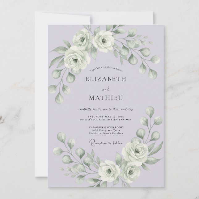 Invitation Mariage d'hiver gracieux lavande (Devant)