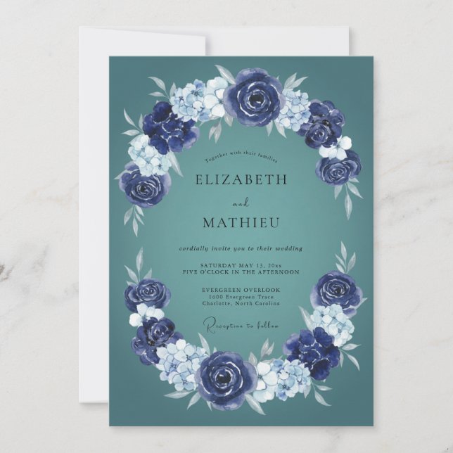 Invitation Mariage d'hiver gracieux sarcelle foncé (Devant)