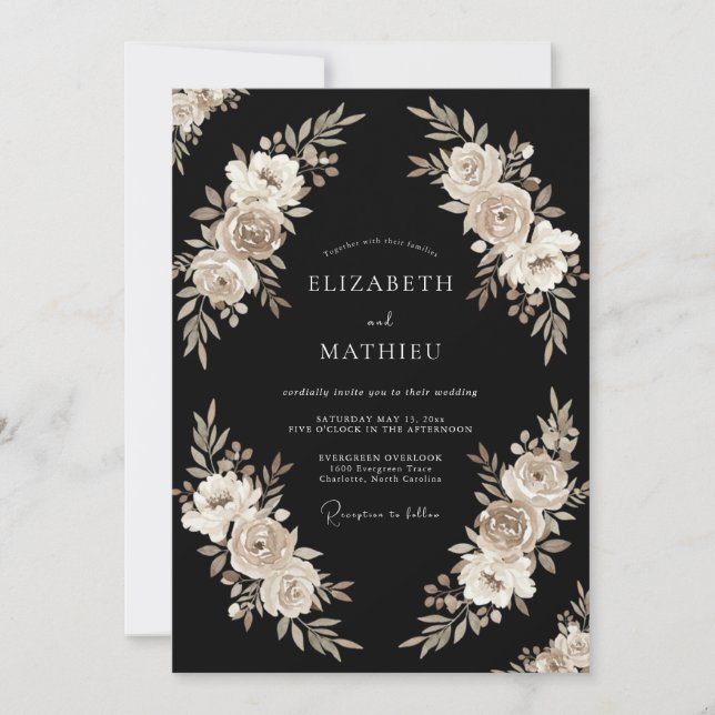 Invitation Mariage d'hiver grand noir (Devant)