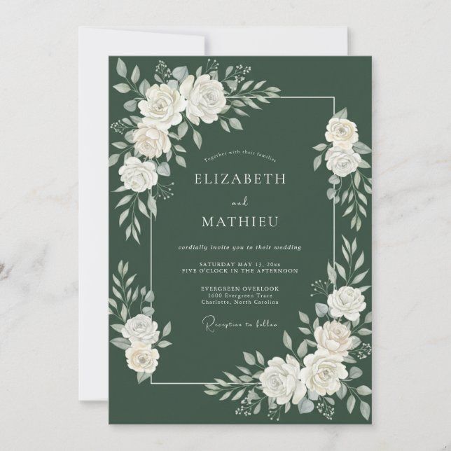 Invitation Mariage d'hiver grandioso vert forêt (Devant)