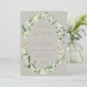 Invitation Mariage d'hiver Greige Snowberry+Eucalyptus
