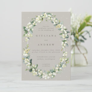 Invitation Mariage d'hiver Greige/Taupe Snowberry+Eucalyptus