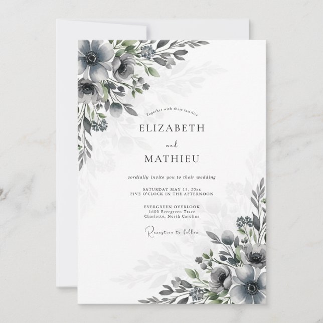 Invitation Mariage d'hiver gris ardoise maussade (Devant)