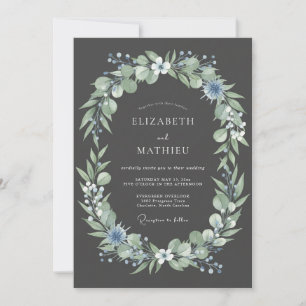 Invitation Mariage d'hiver gris charbon atmosphérique