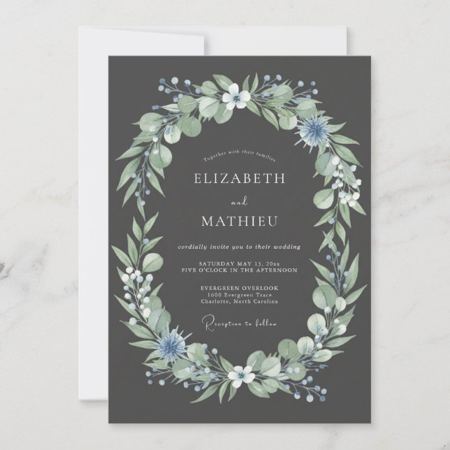 Invitation Mariage d'hiver gris charbon atmosphérique (Devant)
