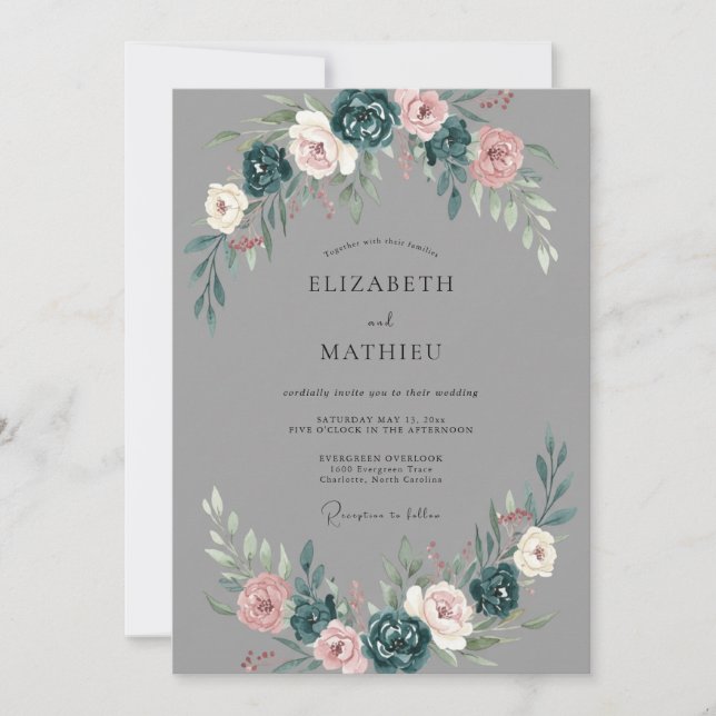 Invitation Mariage d'hiver gris charbon mélancolique (Devant)