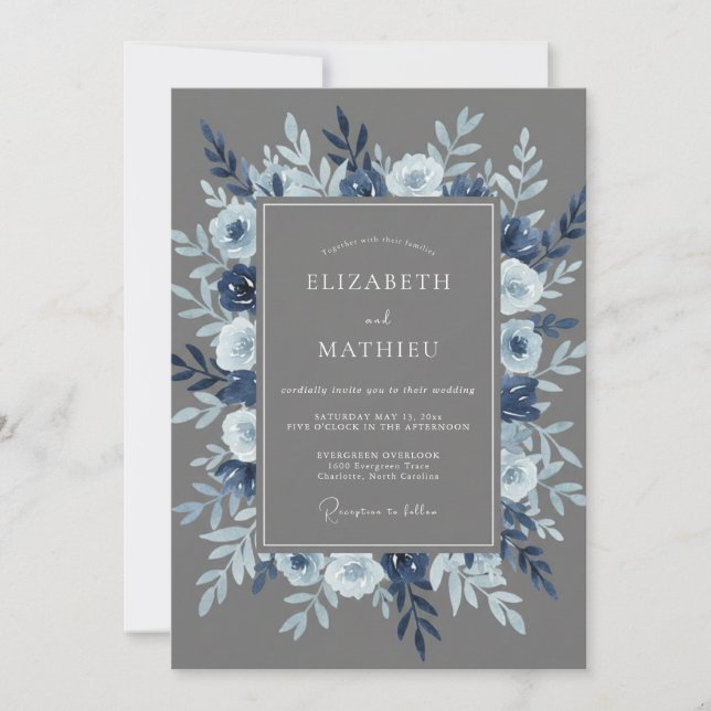 Invitation Mariage d'hiver gris raffiné (Devant)