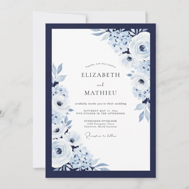 Invitation Mariage d'hiver harmonieux bleu marine (Devant)