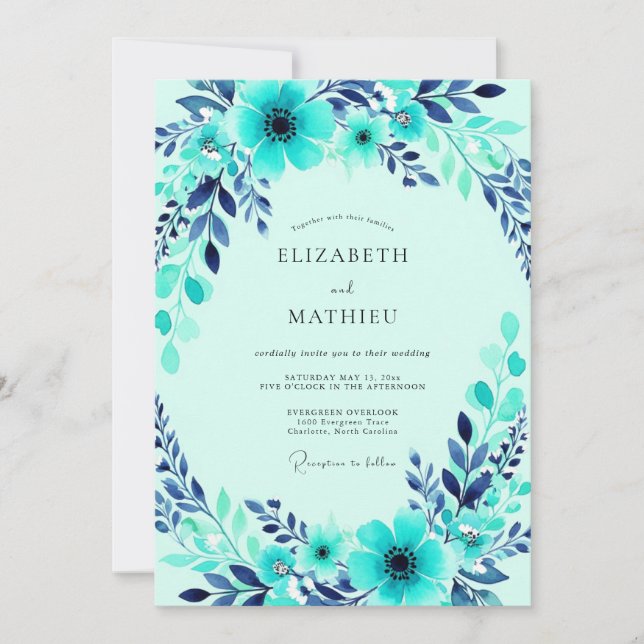Invitation Mariage d'hiver harmonieux turquoise (Devant)