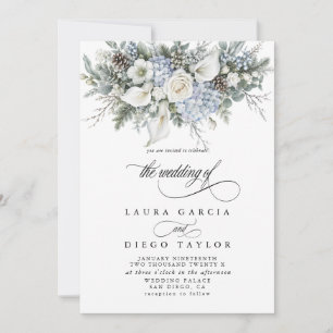 Invitation Mariage d'hiver Hydrangea Bleu & Calla Lily Blanc