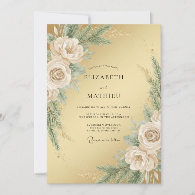 Invitation Mariage d'Hiver Illustre en Or (Devant)