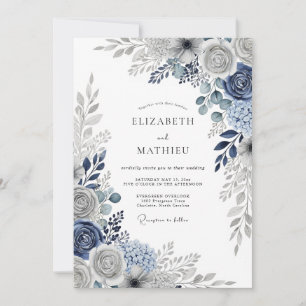 Invitation Mariage d'hiver immaculé bleu marine
