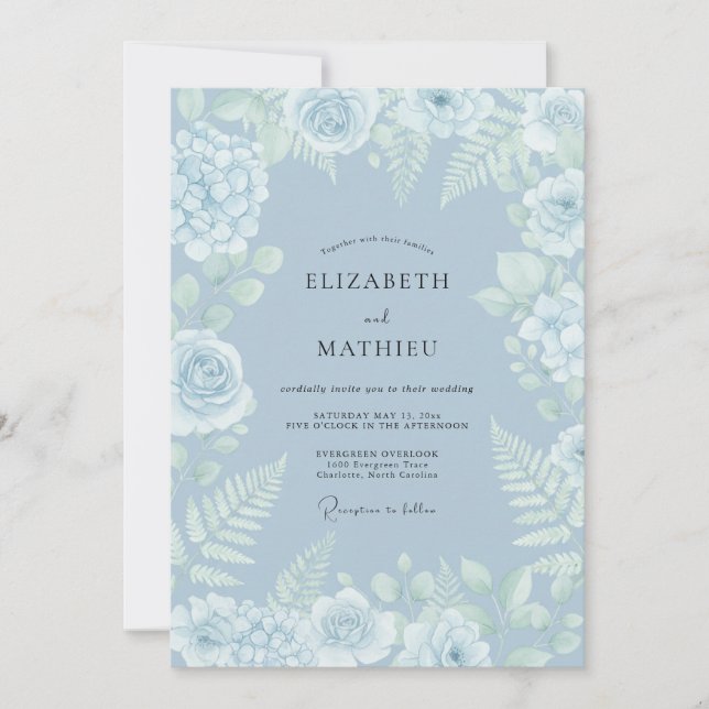 Invitation Mariage d'hiver immaculé bleu poudre (Devant)