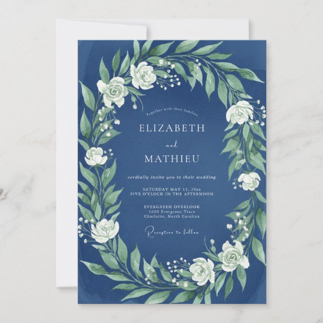 Invitation Mariage d'hiver impeccable bleu marine (Devant)