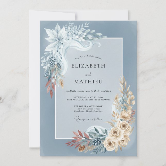 Invitation Mariage d'hiver intemporel bleu ardoise (Devant)