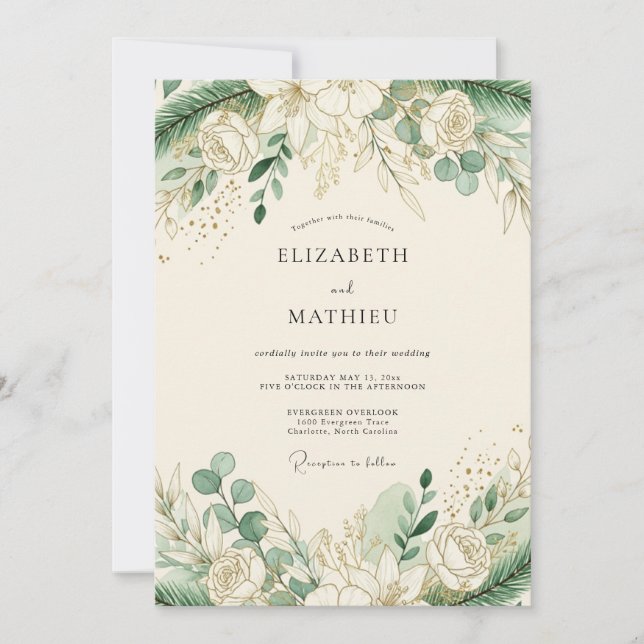 Invitation Mariage d'hiver intemporel vert sauge (Devant)