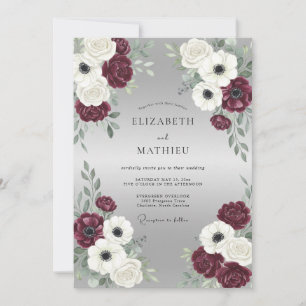Invitation Mariage d'hiver luisant bordeaux
