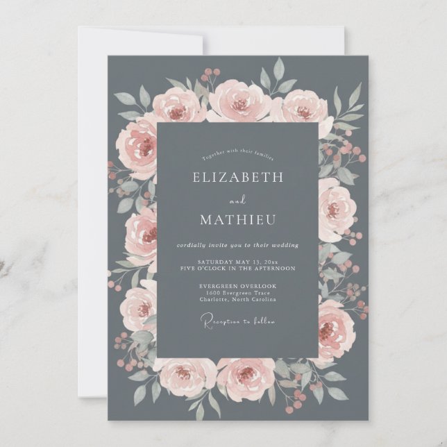 Invitation Mariage d'hiver lumineux gris charbon (Devant)