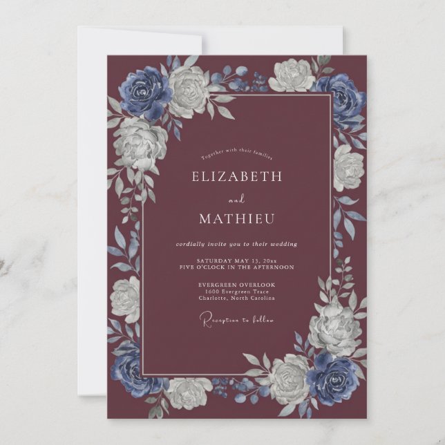 Invitation Mariage d'hiver Luxe Bourgogne (Devant)