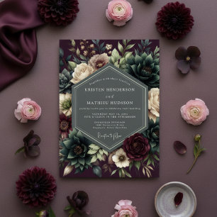 Invitation Mariage d'hiver luxuriant au prune