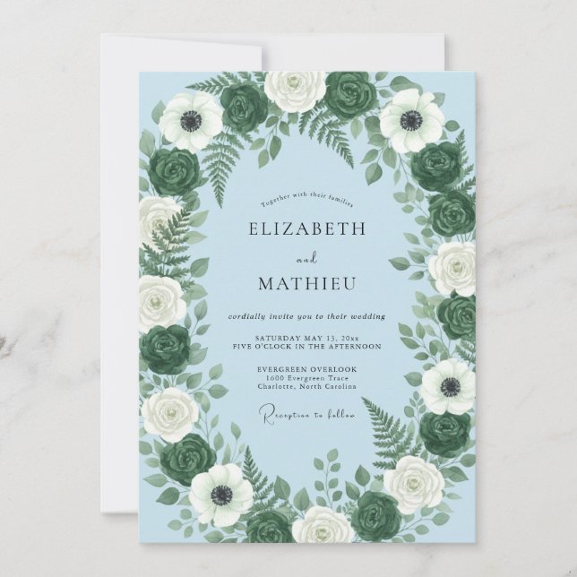 Invitation Mariage d'hiver luxuriant bleu glace (Devant)