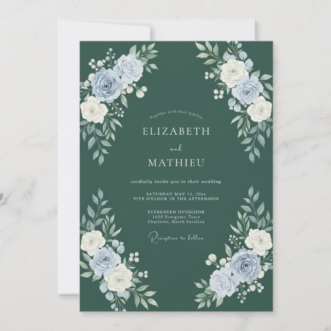 Invitation Mariage d'hiver luxuriant vert chasseur (Devant)