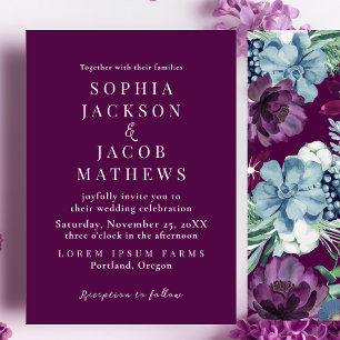 Invitation Mariage d'hiver Magenta aux fleurs vives et audaci