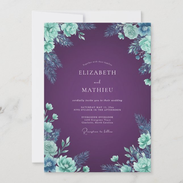 Invitation Mariage d'hiver majestueux au plum (Devant)