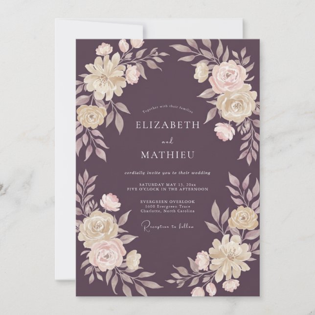 Invitation Mariage d'hiver majestueux aubergine (Devant)