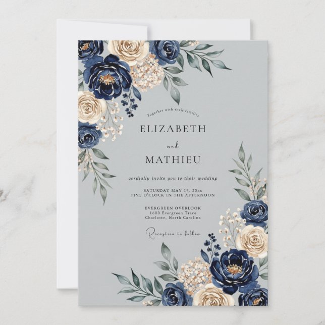 Invitation Mariage d'hiver majestueux bleu marine (Devant)