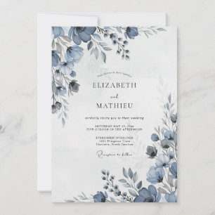 Invitation Mariage d'hiver majestueux bleu poussiéreux