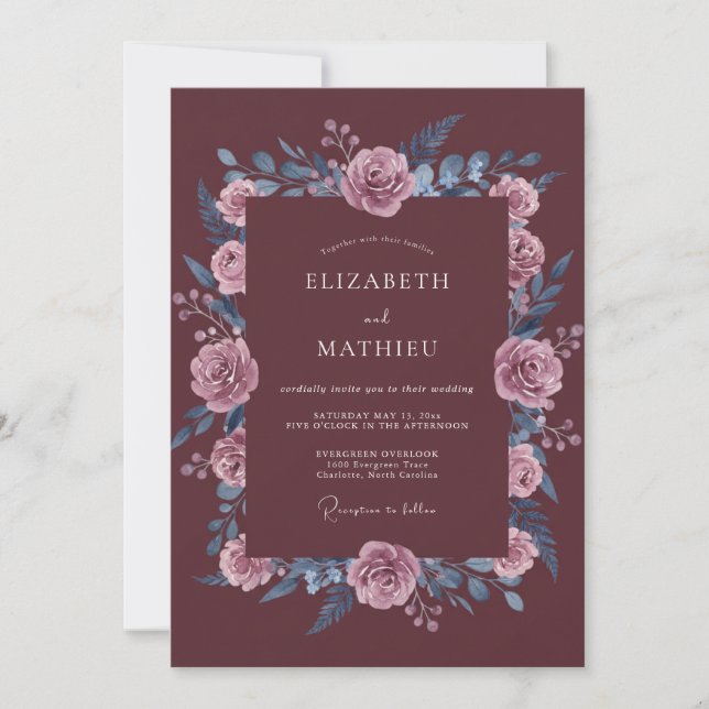 Invitation Mariage d'hiver majestueux bordeaux (Devant)