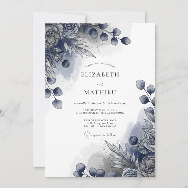 Invitation Mariage d'hiver majestueux indigo (Devant)