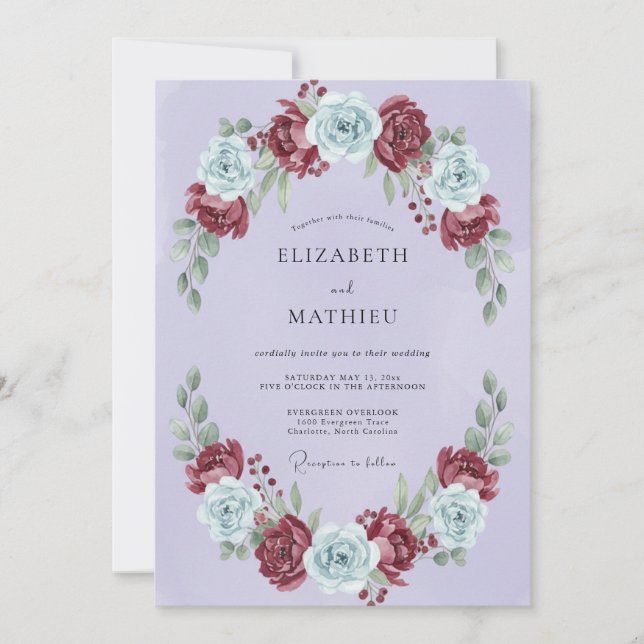 Invitation Mariage d'hiver majestueux lavande (Devant)