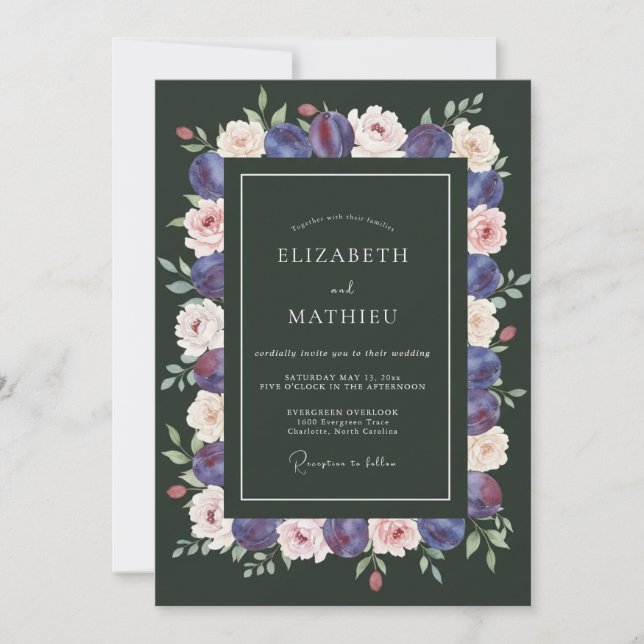 Invitation Mariage d'hiver majestueux vert chasseur (Devant)