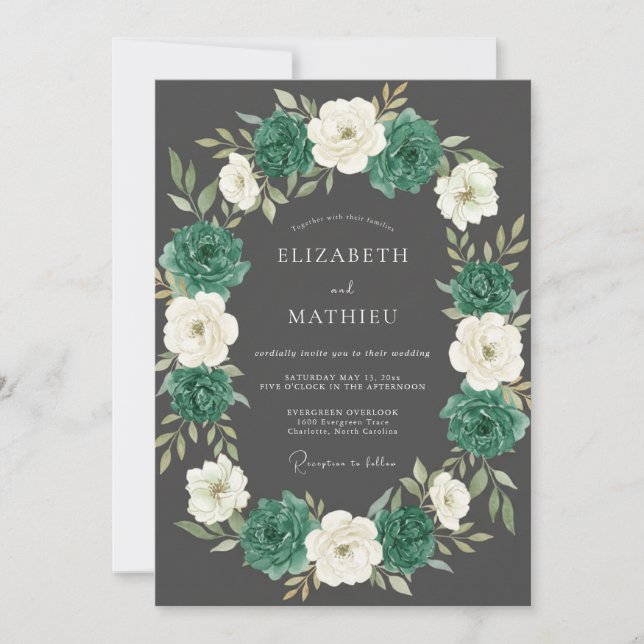 Invitation Mariage d'hiver majestueux vert émeraude (Devant)