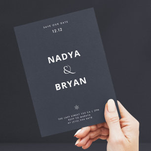 Invitation Mariage d'hiver minimaliste code QR bleu gris